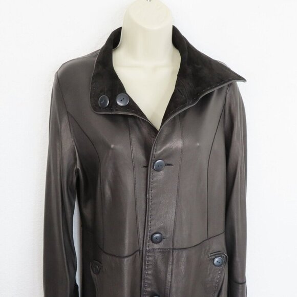 Calzaiuoli Womens 42 Italy Black Genuine Leather Reversible Button Jacket Coat - Picture 5 of 11